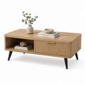 Couchtisch Eicheoptik MDF rechteckig mit Schiebetür und Ablagefach 100 x 50 x 45 cm