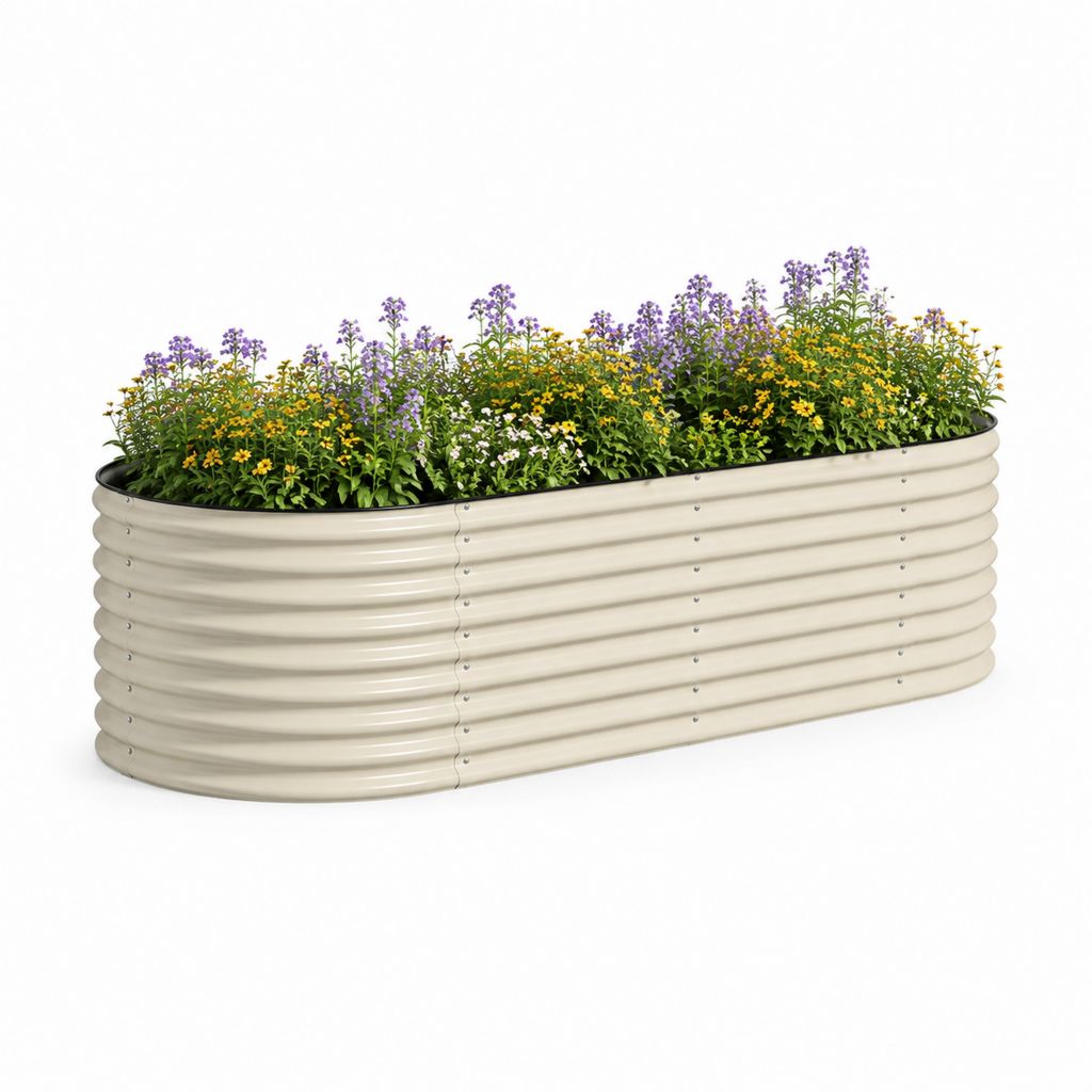 Hochbeet aus verzinktem Stahl Beige oval 240 x 90 x 60 cm