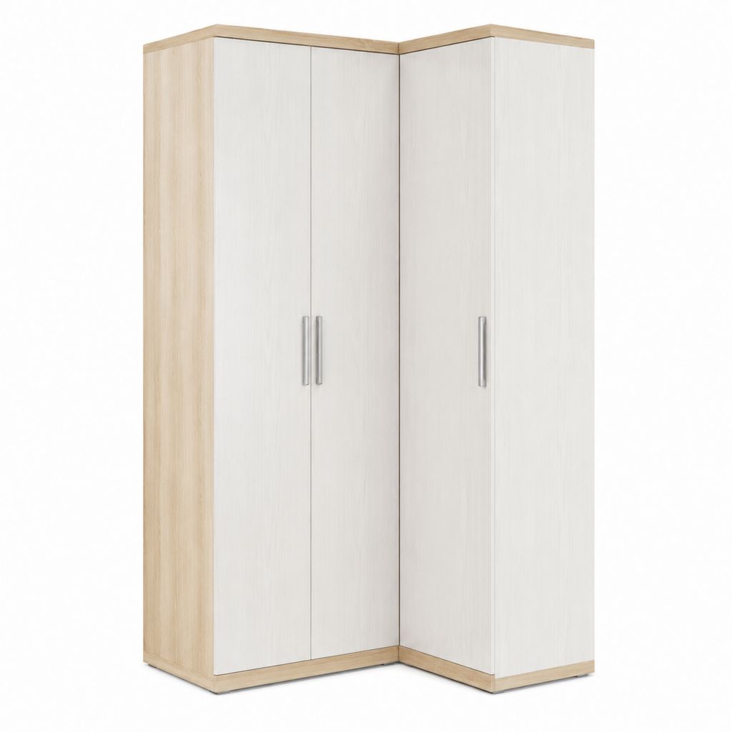 Eckkleiderschrank 3-türig Weiß Eiche Sonoma Spanplatte 95 x 95 x 195 cm
