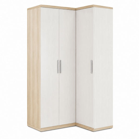 Eckkleiderschrank 3-türig Weiß Eiche Sonoma Spanplatte 95 x 95 x 195 cm