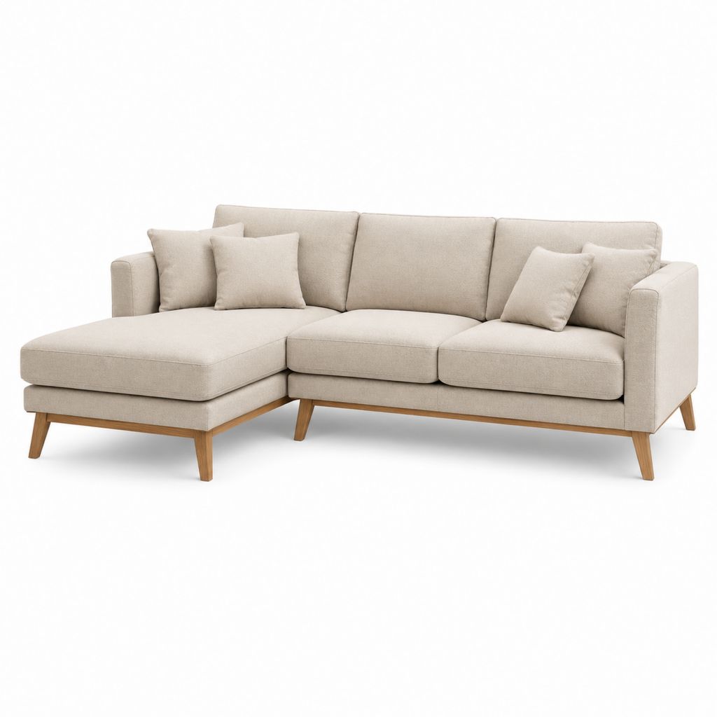 Ecksofa mit Recamiere links Beige Polyester L-Form 240 x 150 x 85 cm