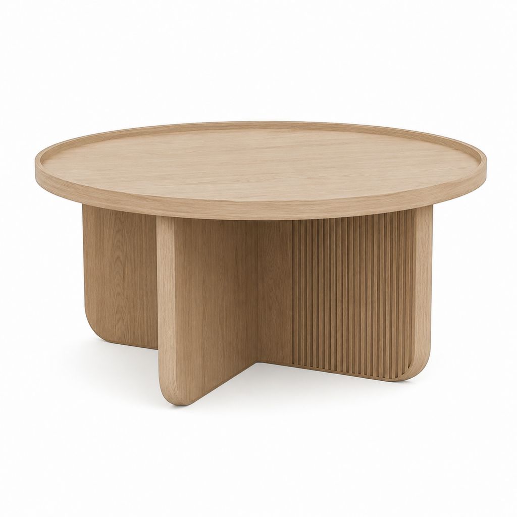 Couchtisch rund Eiche hell mit Tablettplatte aus MDF 80 x 80 x 42 cm
