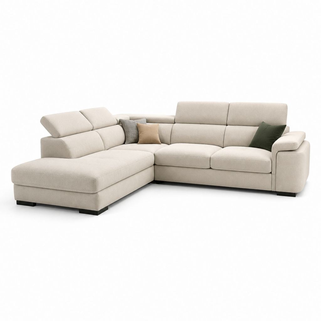 Ecksofa mit Recamiere Beige Polyesterbezug 280 x 170 x 88 cm