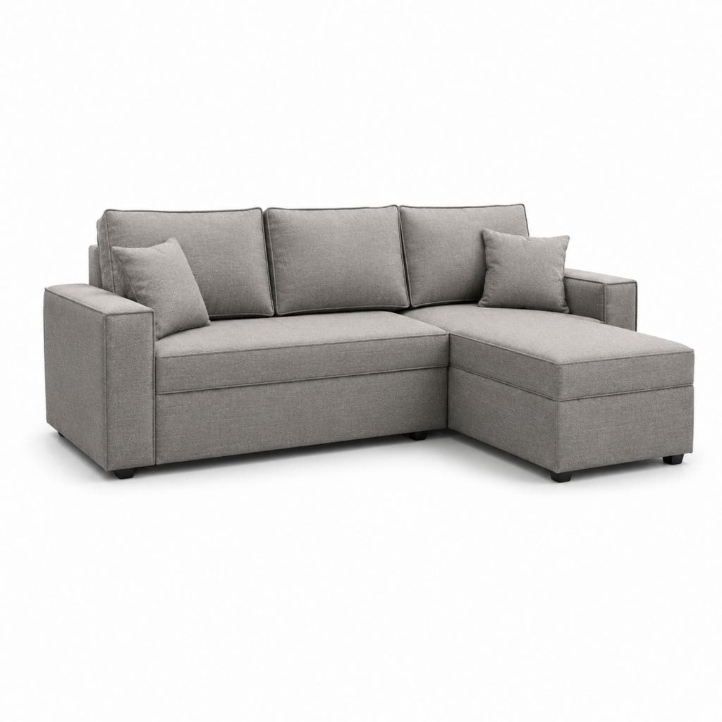 Ecksofa Grau mit Recamiere aus Polyester 230 x 150 x 85 cm