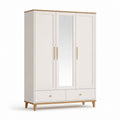 Kleiderschrank 3-türig Weiß MDF mit Spiegel und 2 Schubladen 120 x 52 x 200 cm