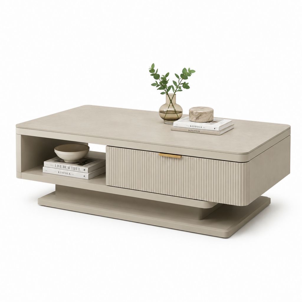 Couchtisch mit Schublade Beige MDF rechteckig 120 x 60 x 42 cm