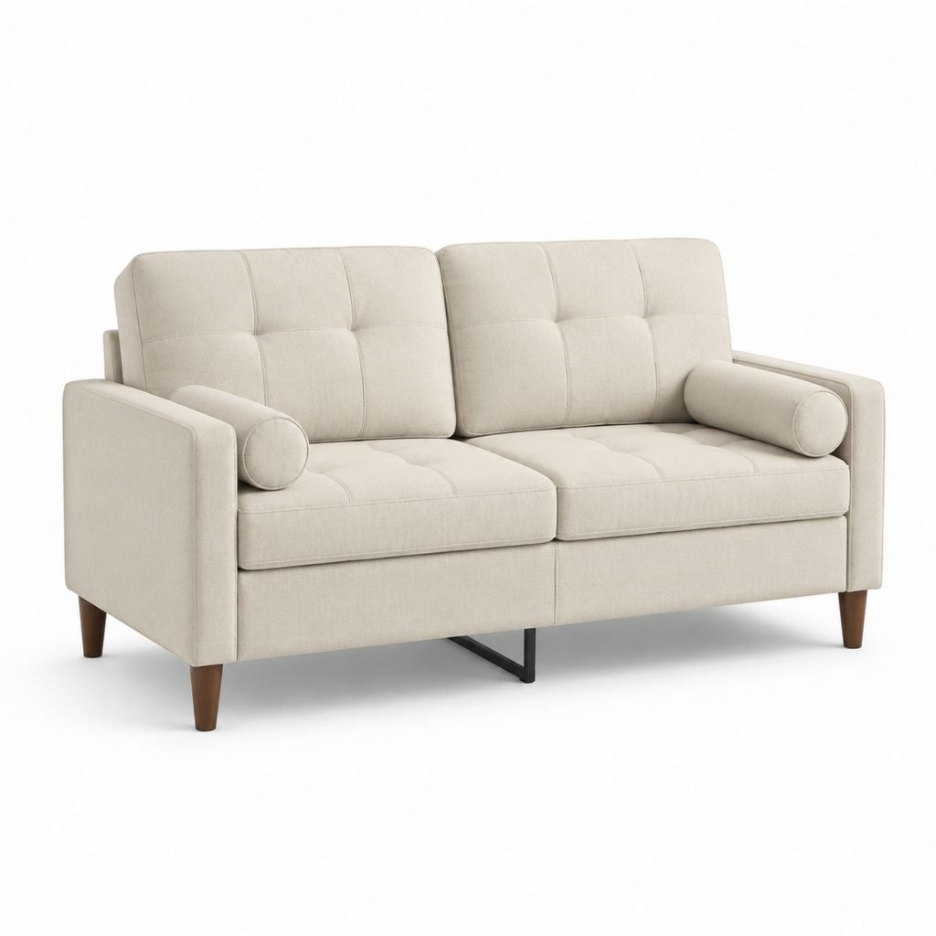 2-Sitzer Sofa Creme Polyester mit Zierkissen 160 x 85 x 86 cm