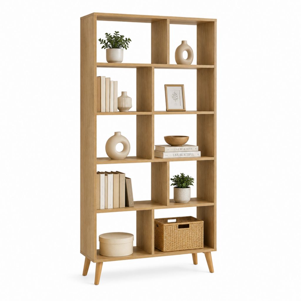 Standregal Eiche-Optik aus Spanplatte rechteckig 80 x 30 x 180 cm mit 10 offenen Fächern