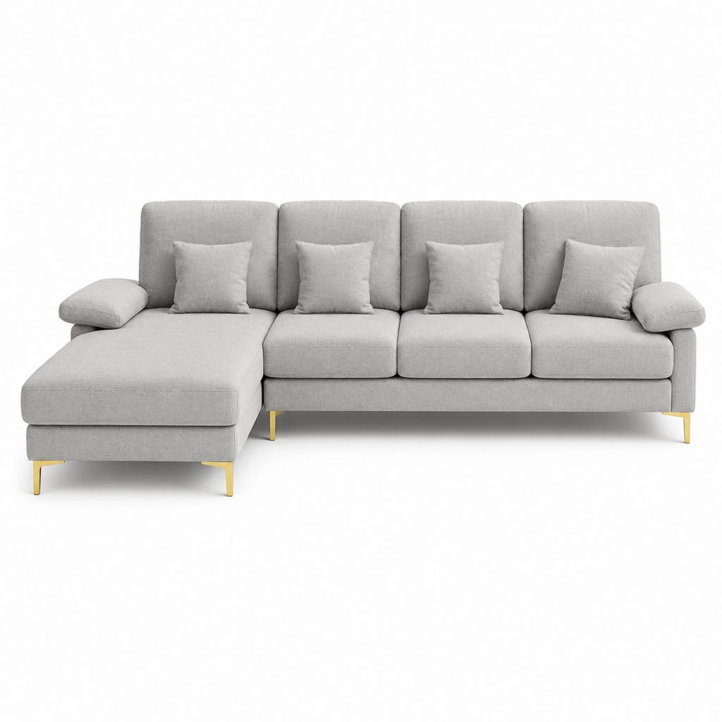 Ecksofa mit Recamiere Grau Polyester 4-Sitzer L-Form 260 x 160 x 85 cm