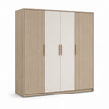 Kleiderschrank 4 Türen Beige Eicheoptik Spanplatte 200 x 200 x 60 cm