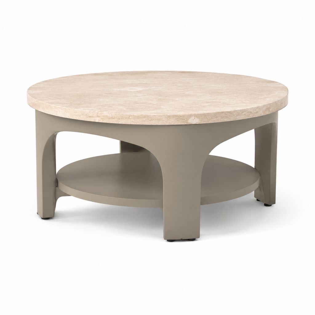 Couchtisch rund Beige mit Sintersteinplatte und Stahlgestell Ø 80 cm x 45 cm