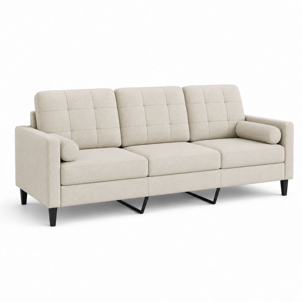 3-Sitzer Sofa Beige mit Polyesterbezug und Stahlfüßen 210 x 88 x 86 cm