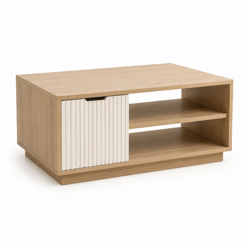 Couchtisch mit Stauraum Eichenoptik Weiß Spanplatte Rechteckig 80 x 50 x 45 cm