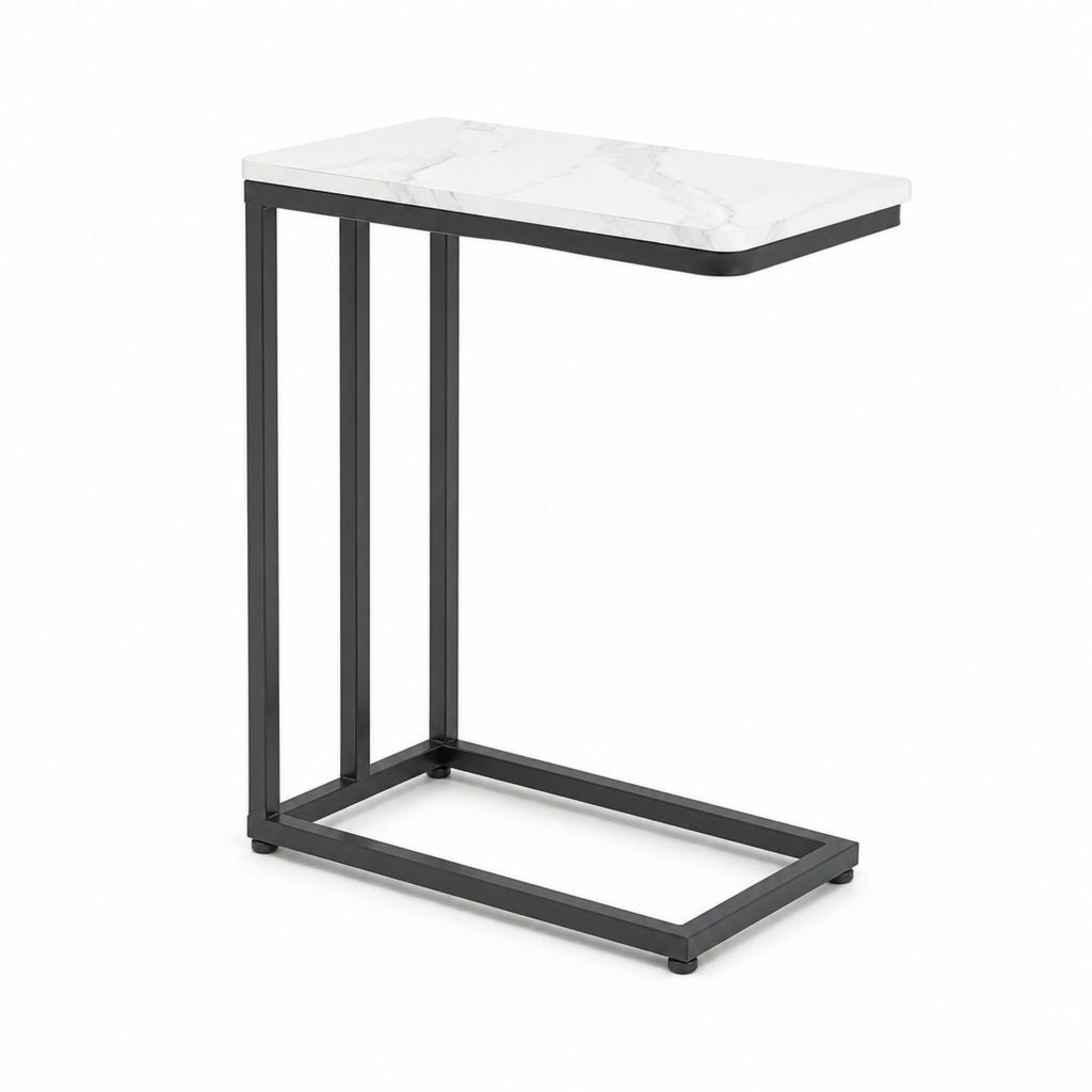 Beistelltisch C-Form Weiß Schwarz MDF Stahl 50 x 30 x 65 cm