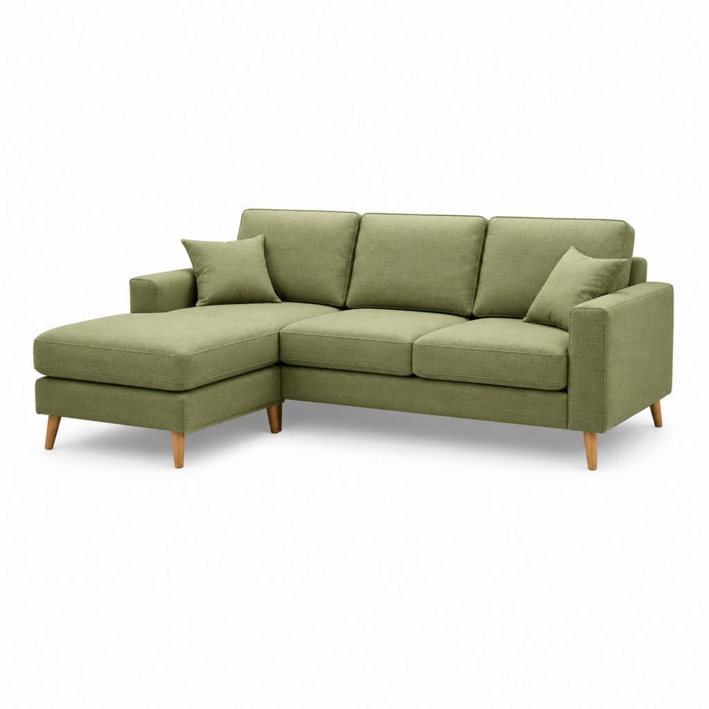 Ecksofa mit Recamiere Olivgrün Polyester Webstoff 245 x 155 x 85 cm