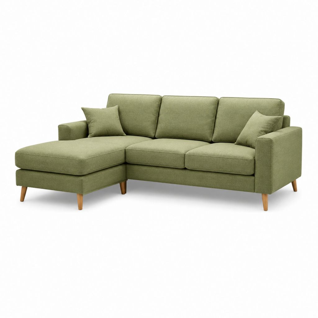 Ecksofa mit Recamiere Olivgrün Polyester Webstoff 245 x 155 x 85 cm