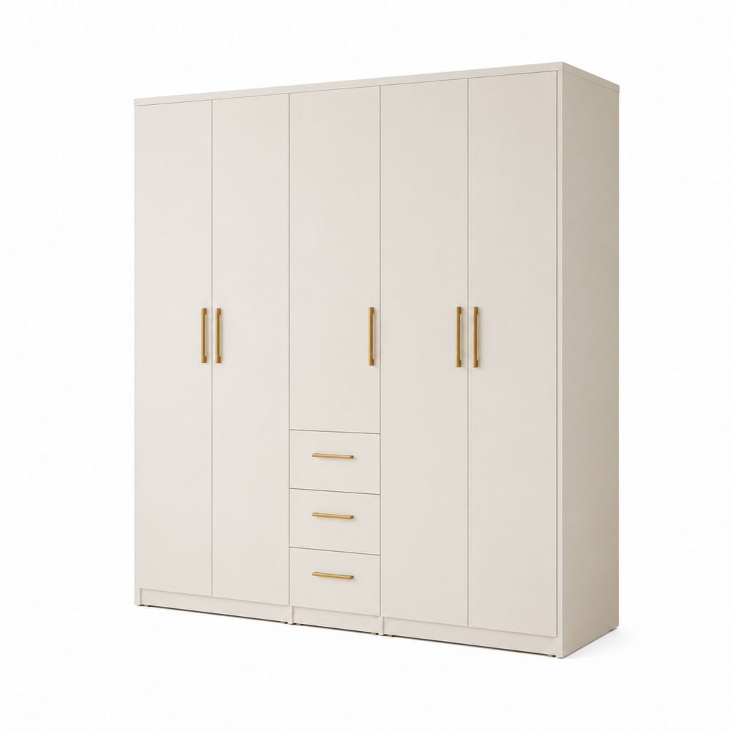 Drehtürenschrank 5 Türen mit 3 Schubladen Cremeweiß Spanplatte rechteckig 250 x 60 x 200 cm
