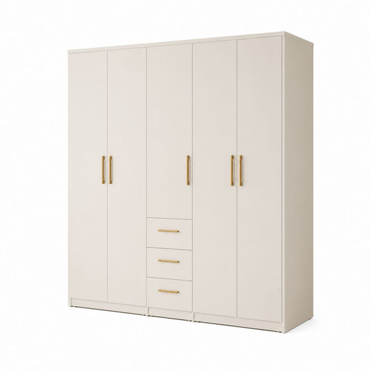 Drehtürenschrank 5 Türen mit 3 Schubladen Cremeweiß Spanplatte rechteckig 250 x 60 x 200 cm