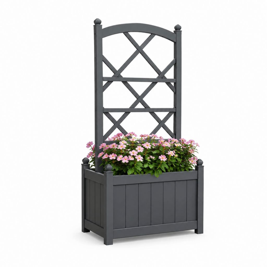 Pflanzkasten mit Rankgitter Anthrazit PP rechteckig 100 x 43 x 142 cm