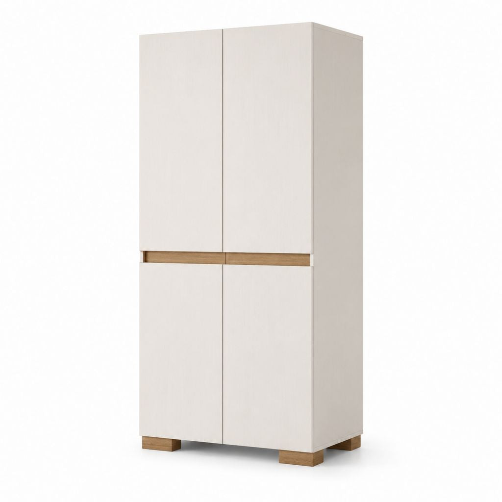 Kleiderschrank 4 Türen Weiß Eiche Dekor Spanplatte 90 x 50 x 200 cm