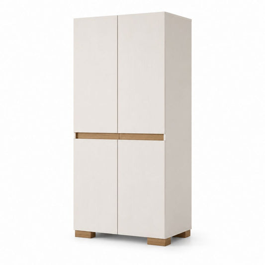 Kleiderschrank 4 Türen Weiß Eiche Dekor Spanplatte 90 x 50 x 200 cm