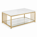 Couchtisch rechteckig Weiß Gold Sinterstein Edelstahl 100 x 60 x 45 cm mit Glasablage